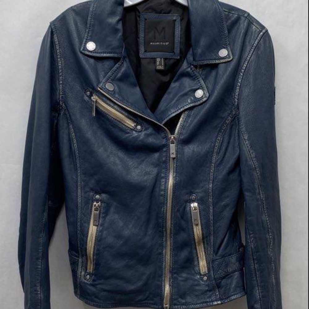 Mauritius Teal Leather Moto Jacket Cropped Biker Gold Hardware Small - Picture 5 of 11